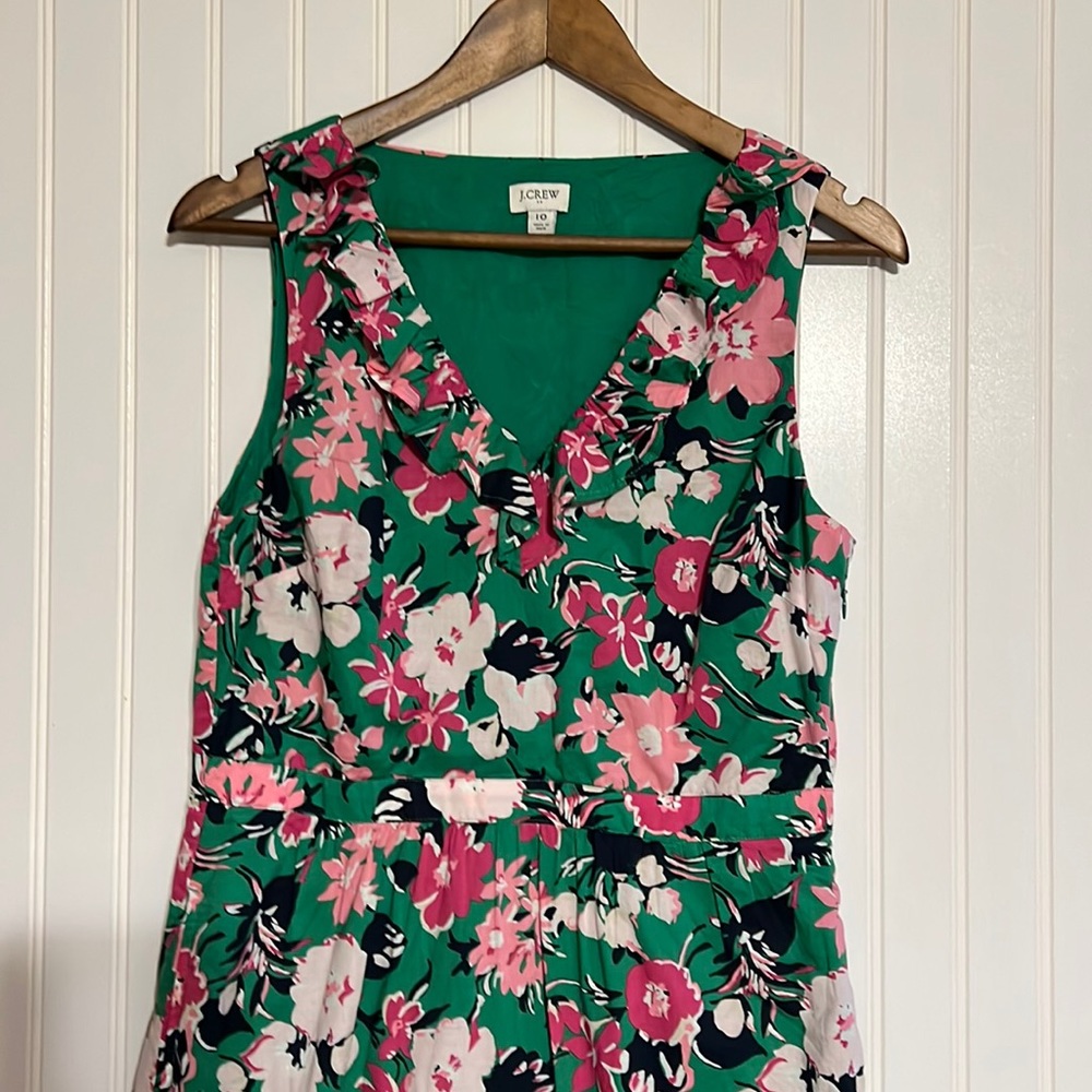 J Crew floral and ruffle maxi dress Size 10 pink green